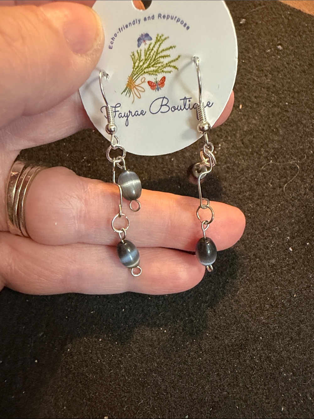Silver-Tone Grey Pearl Drop Earrings